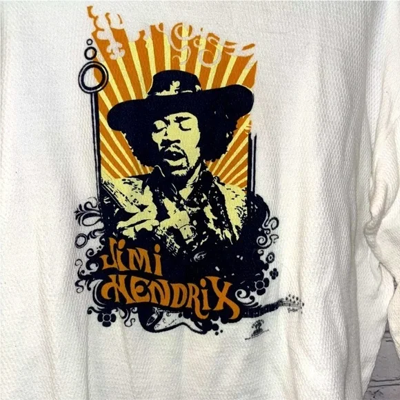 Jimi Hendrix Thermal Long Sleeve Crewneck Hybrid Tees Size Large White Black - Picture 2 of 5